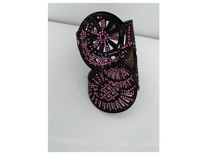 Bracciale Rigido Sergio Rossi Strass Neri e Rosa Nero - vista 5