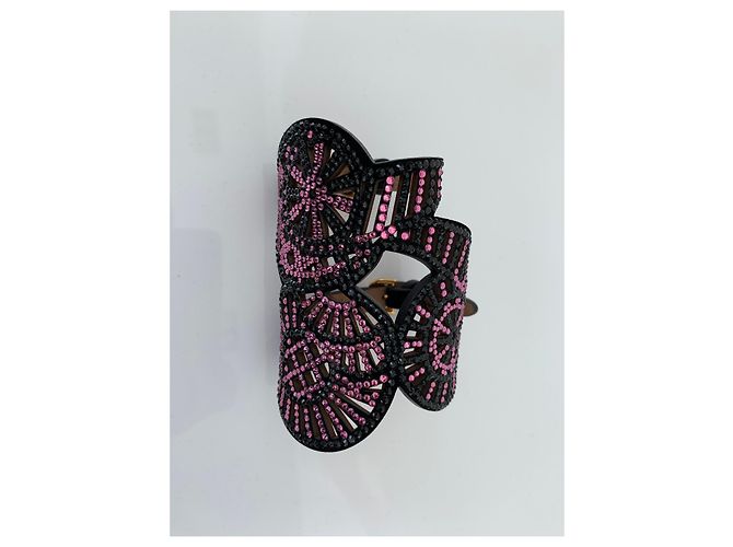 Bracciale Rigido Sergio Rossi Strass Neri e Rosa Nero - vista 8