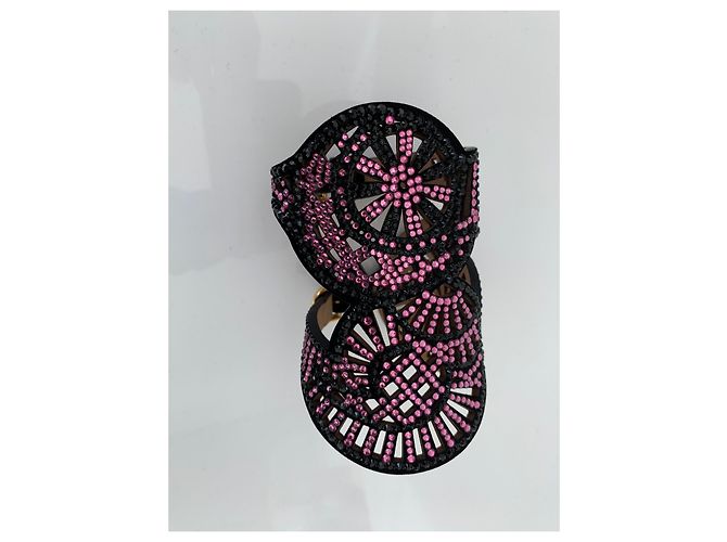 Bracciale Rigido Sergio Rossi Strass Neri e Rosa Nero - vista 9