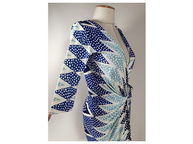 Abito Diane Von Furstenberg in seta blu multicolore - vista 3