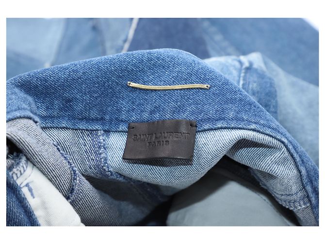 Saia Jeans Patchwork Saint Laurent em Algodão Azul - vista 3