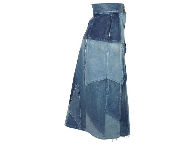 Saia Jeans Patchwork Saint Laurent em Algodão Azul - vista 4