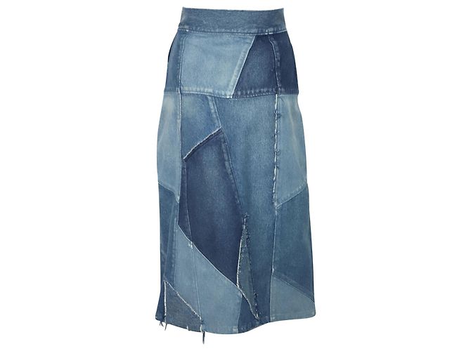 Saia Jeans Patchwork Saint Laurent em Algodão Azul - vista 5