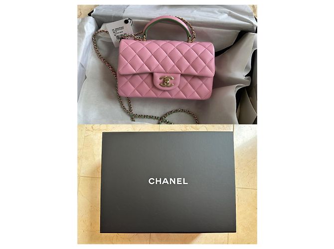 Timeless Chanel Mini borsa classica con patta con manico superiore Rosa/verde - vista 12