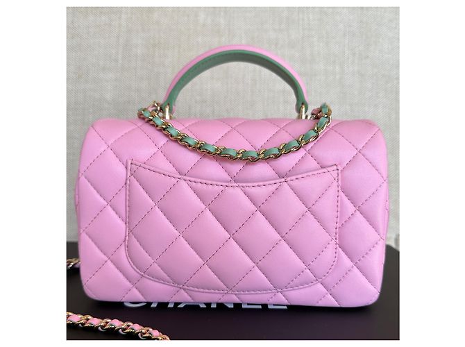 Timeless Chanel Mini borsa classica con patta con manico superiore Rosa/verde - vista 2