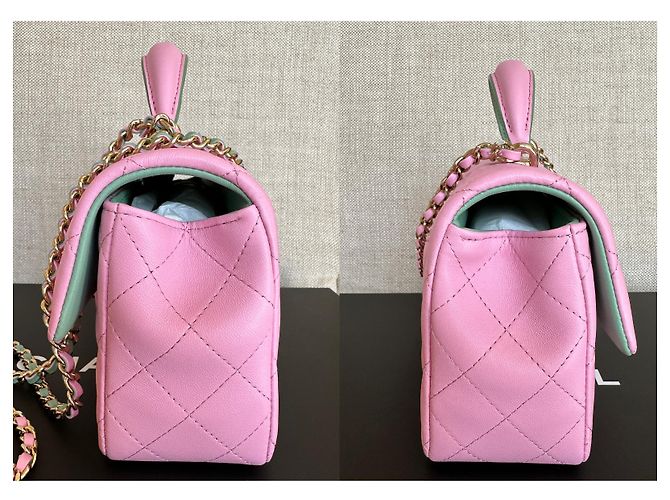 Timeless Chanel Mini borsa classica con patta con manico superiore Rosa/verde - vista 3