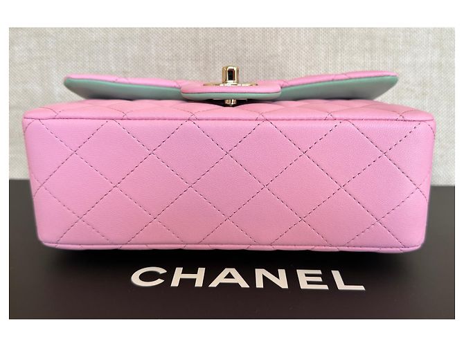 Timeless Chanel Mini borsa classica con patta con manico superiore Rosa/verde - vista 4