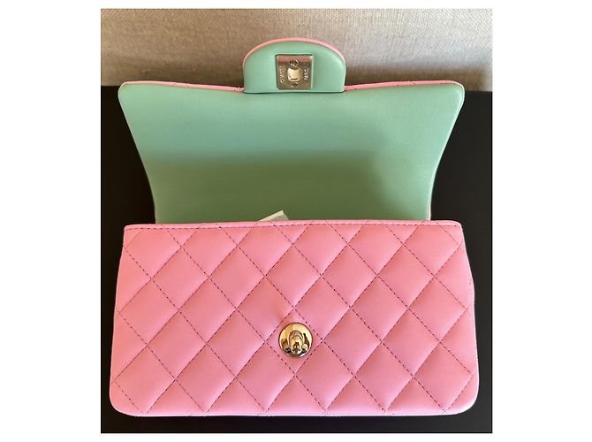 Timeless Chanel Mini borsa classica con patta con manico superiore Rosa/verde - vista 5