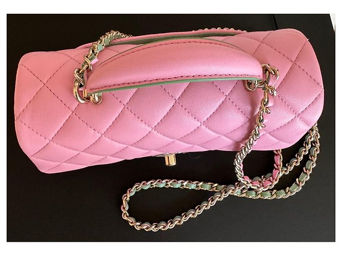 Timeless Chanel Mini borsa classica con patta con manico superiore Rosa/verde - vista 7