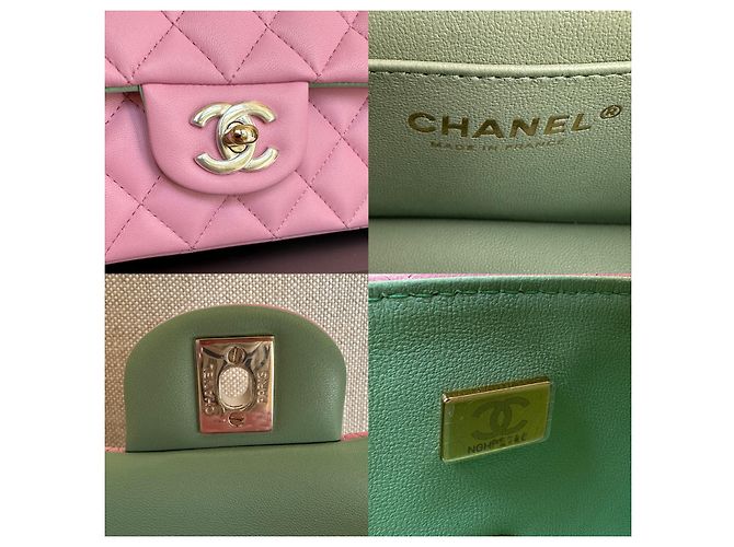 Timeless Chanel Mini borsa classica con patta con manico superiore Rosa/verde - vista 9