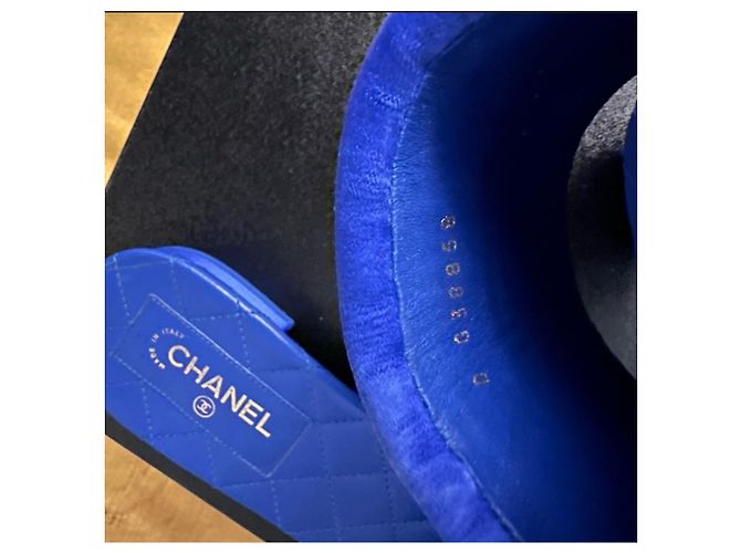 Chanel Sandali in raso di sfilata Chablé Blu - vista 5