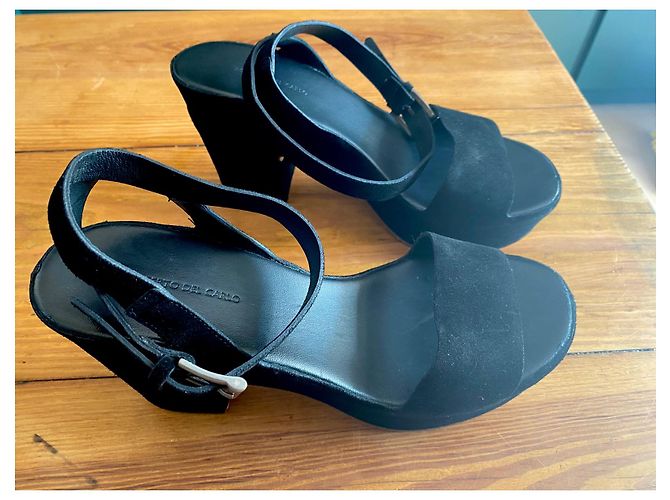 Autre Marque Sandali Plateau in Camoscio Nero con Tacco 10cm - vista 2