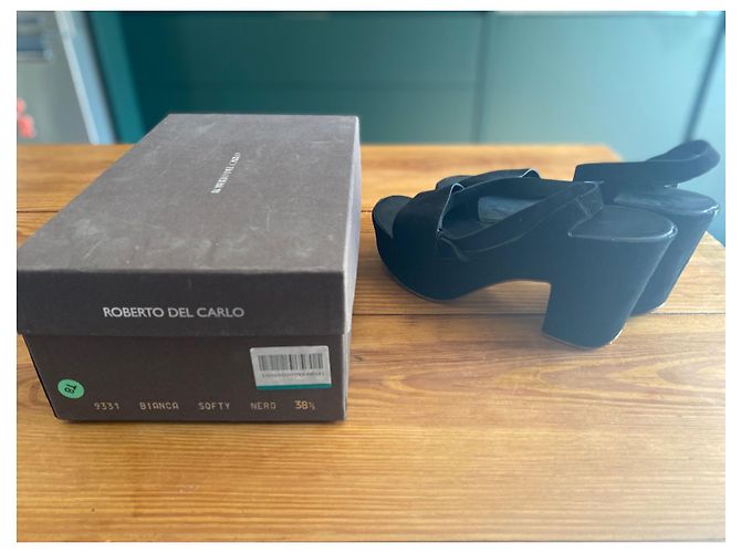 Autre Marque Sandali Plateau in Camoscio Nero con Tacco 10cm - vista 4