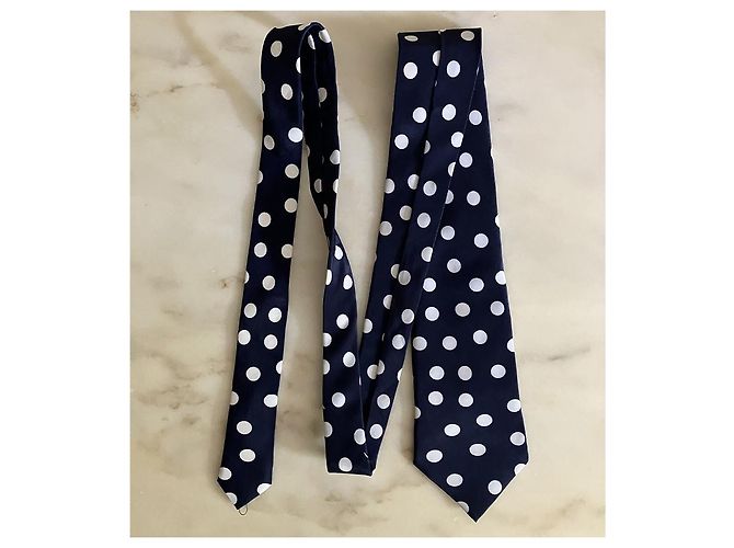 Cravatta Krizia in seta blu a pois bianchi Bianco - vista 2
