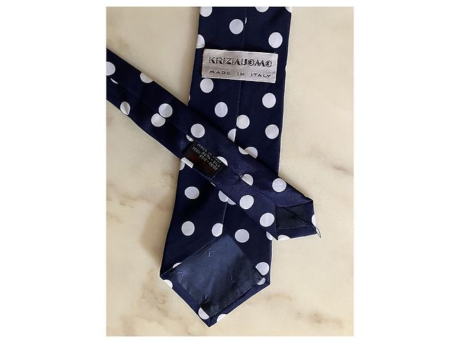 Cravatta Krizia in seta blu a pois bianchi Bianco - vista 3
