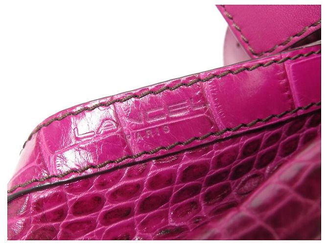 LANCEL PREMIER FLIRT MM A BOLSA02185 BOLSA DE MÃO DE CROCO ROSA - vista 14