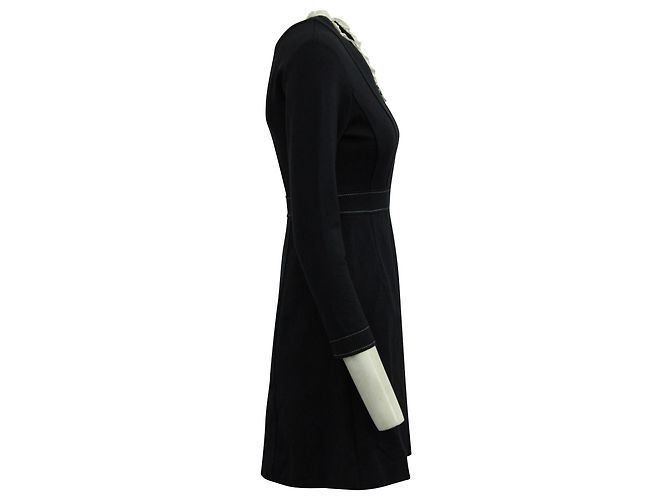 Kleid mit Rüschenkragen von Sandro Clay aus marineblauer Polyester-Viskose - Ansicht 2