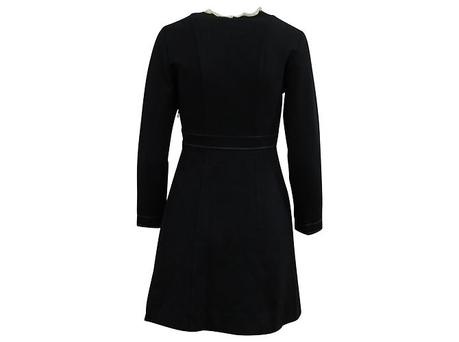 Kleid mit Rüschenkragen von Sandro Clay aus marineblauer Polyester-Viskose - Ansicht 3