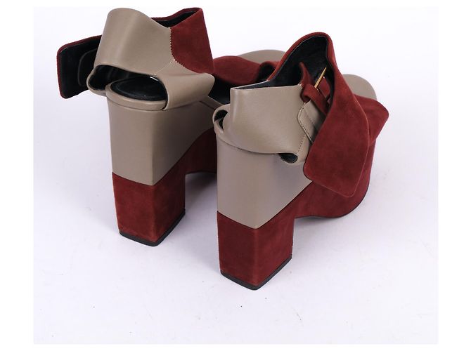 Luggage Céline Sandali CELINE UE 37 Leather Bordò - vista 3