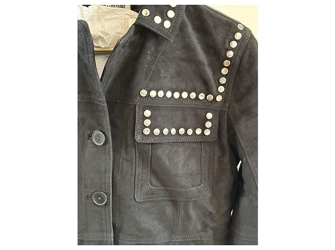Giacca in camoscio nero Zadig & Voltaire Lala con borchie argento - vista 5