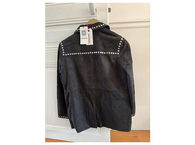 Giacca in camoscio nero Zadig & Voltaire Lala con borchie argento - vista 6