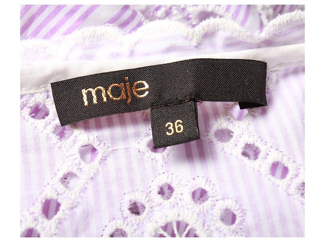 Maje Rosiry Mini Abito a Righe Occhielli in Cotone Lilla Porpora - vista 4