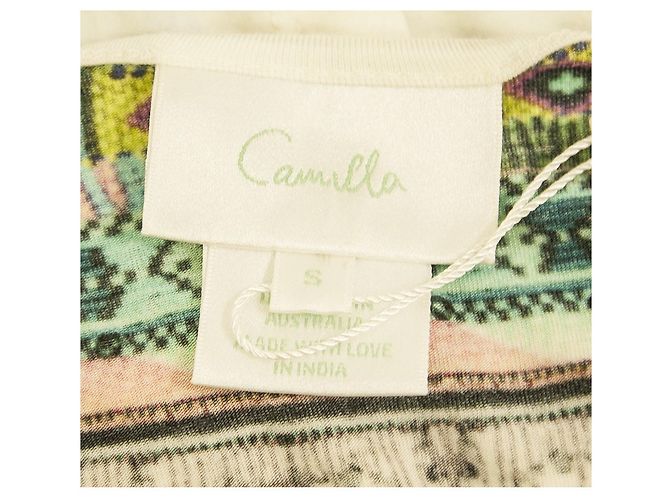 Camilla White Modal Ethnic Beaded Top Boho Oversize T-Shirt Größe S Mehrfarben - Ansicht 5
