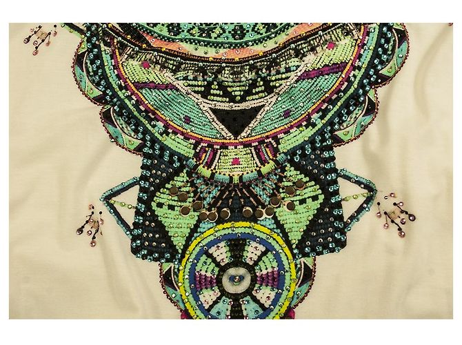 Camilla White Modal Ethnic Beaded Top Boho Oversize T-Shirt Größe S Mehrfarben - Ansicht 7