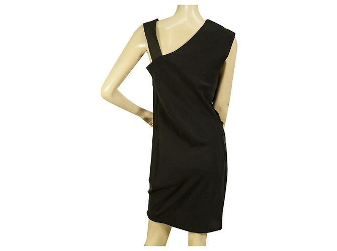 Helmut Lang Mini vestido negro sin mangas drapeado con una correa asimétrica tamaño 6 - vista 2