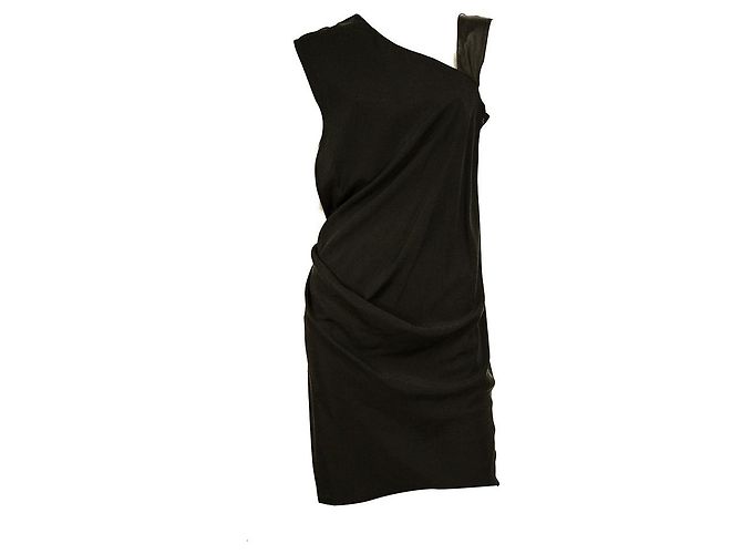Helmut Lang Mini vestido negro sin mangas drapeado con una correa asimétrica tamaño 6 - vista 6