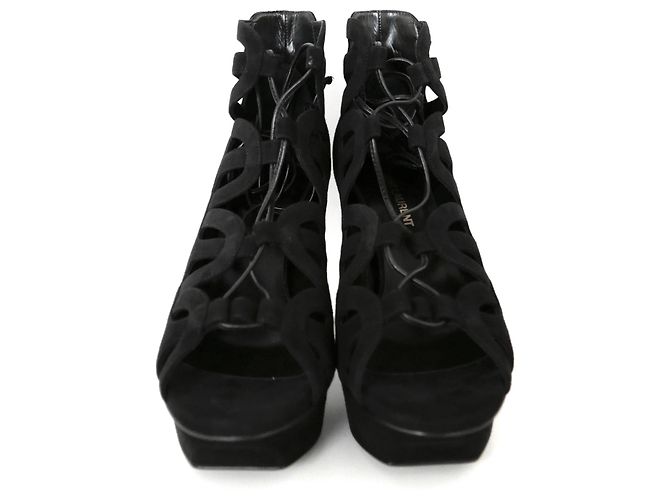Sandali a gabbia con lacci in camoscio di Saint Laurent Nero - vista 3