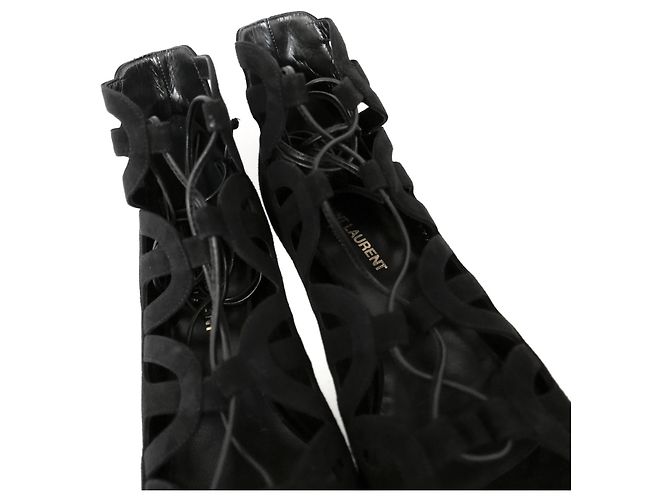 Sandali a gabbia con lacci in camoscio di Saint Laurent Nero - vista 4