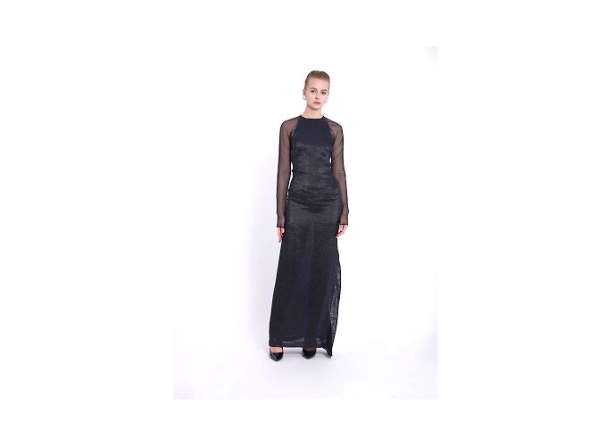 Gianfranco Ferré Mesh Shimmer Langes Kleid Blau Marineblau - Ansicht 2