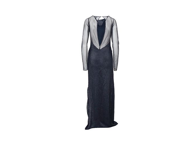 Gianfranco Ferré Mesh Shimmer Langes Kleid Blau Marineblau - Ansicht 3