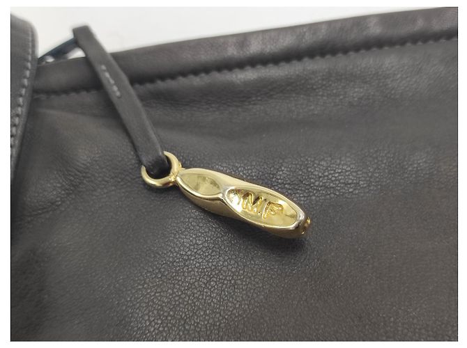 Maud Frizon Leather and suede Cabas shoulder bag Dark grey Dark brown Gold hardware - view 3