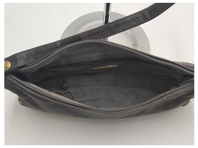 Maud Frizon Leather and suede Cabas shoulder bag Dark grey Dark brown Gold hardware - view 4