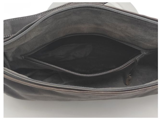 Maud Frizon Leather and suede Cabas shoulder bag Dark grey Dark brown Gold hardware - view 5