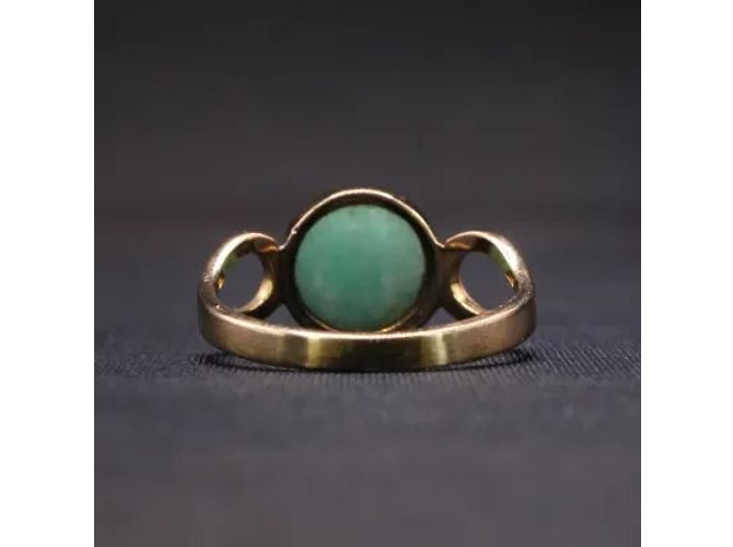 Autre Marque Anillo de oro amarillo con piedra verde ovalada y engaste de bisel 18 quilates Gold hardware - vista 6