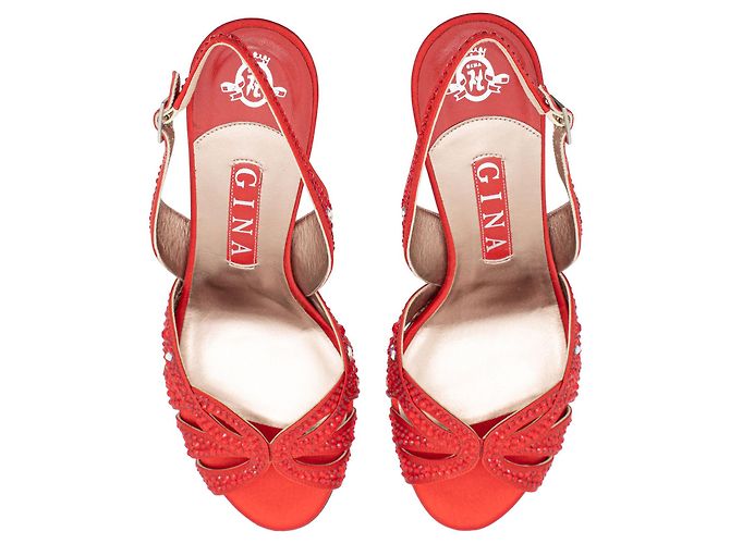 Gina Red Crystal Embellished Slingback Sandals - view 3
