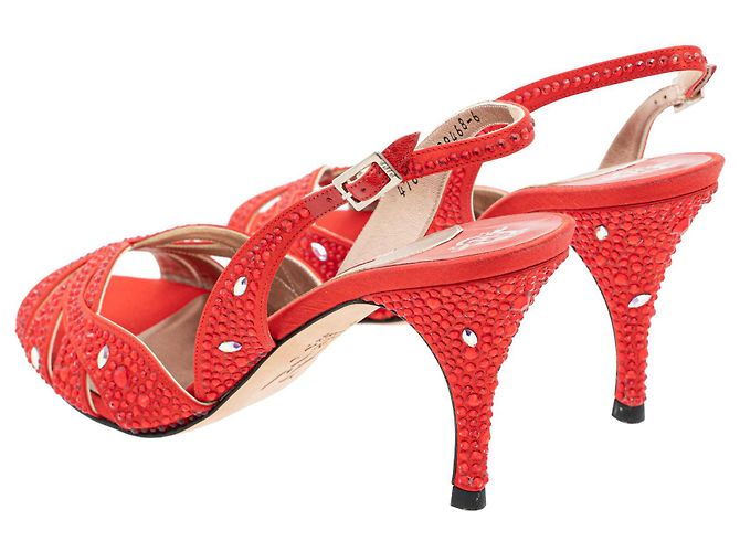 Gina Red Crystal Embellished Slingback Sandals - view 4