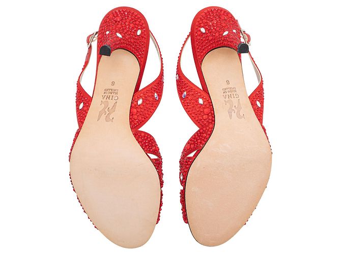 Gina Red Crystal Embellished Slingback Sandals - view 5
