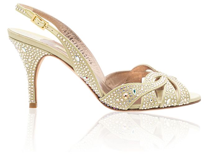 Gina Light Green Crystal Embellished Slingback Sandals - view 2