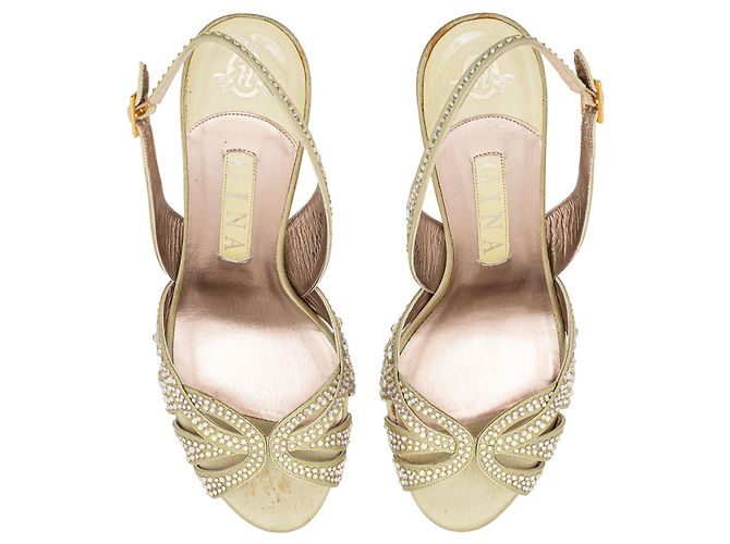 Gina Light Green Crystal Embellished Slingback Sandals - view 3