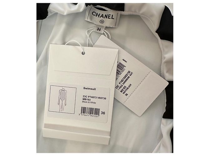 Chanel Runway Einteiliger karierter Badeanzug Schwarz - Ansicht 10