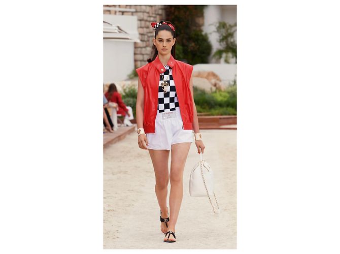 Chanel Runway Einteiliger karierter Badeanzug Schwarz - Ansicht 12