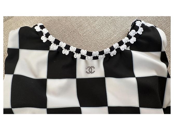 Chanel Runway Einteiliger karierter Badeanzug Schwarz - Ansicht 4