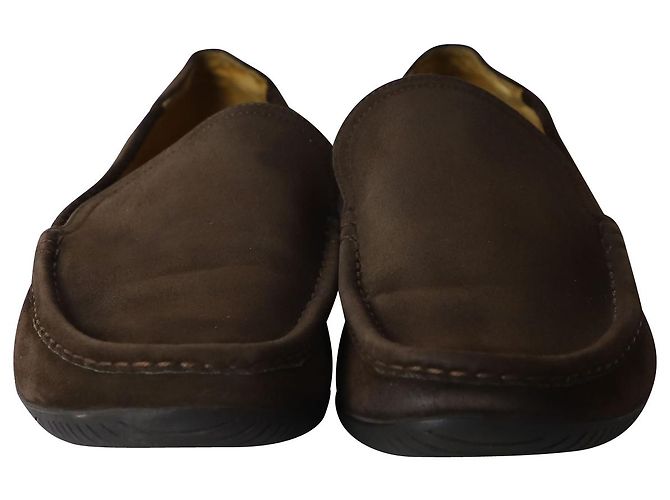 Hermès Mocassini classici Hermes in camoscio marrone - vista 2