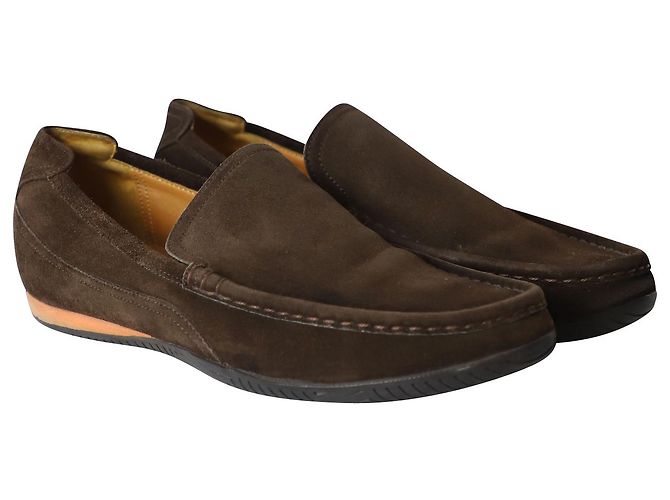 Hermès Mocassini classici Hermes in camoscio marrone - vista 3