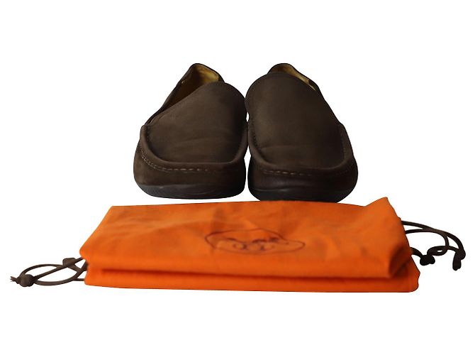 Hermès Mocassini classici Hermes in camoscio marrone - vista 8