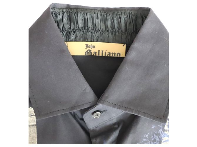 Camisa de botones con estampado barroco de John Galliano en algodón negro - vista 3